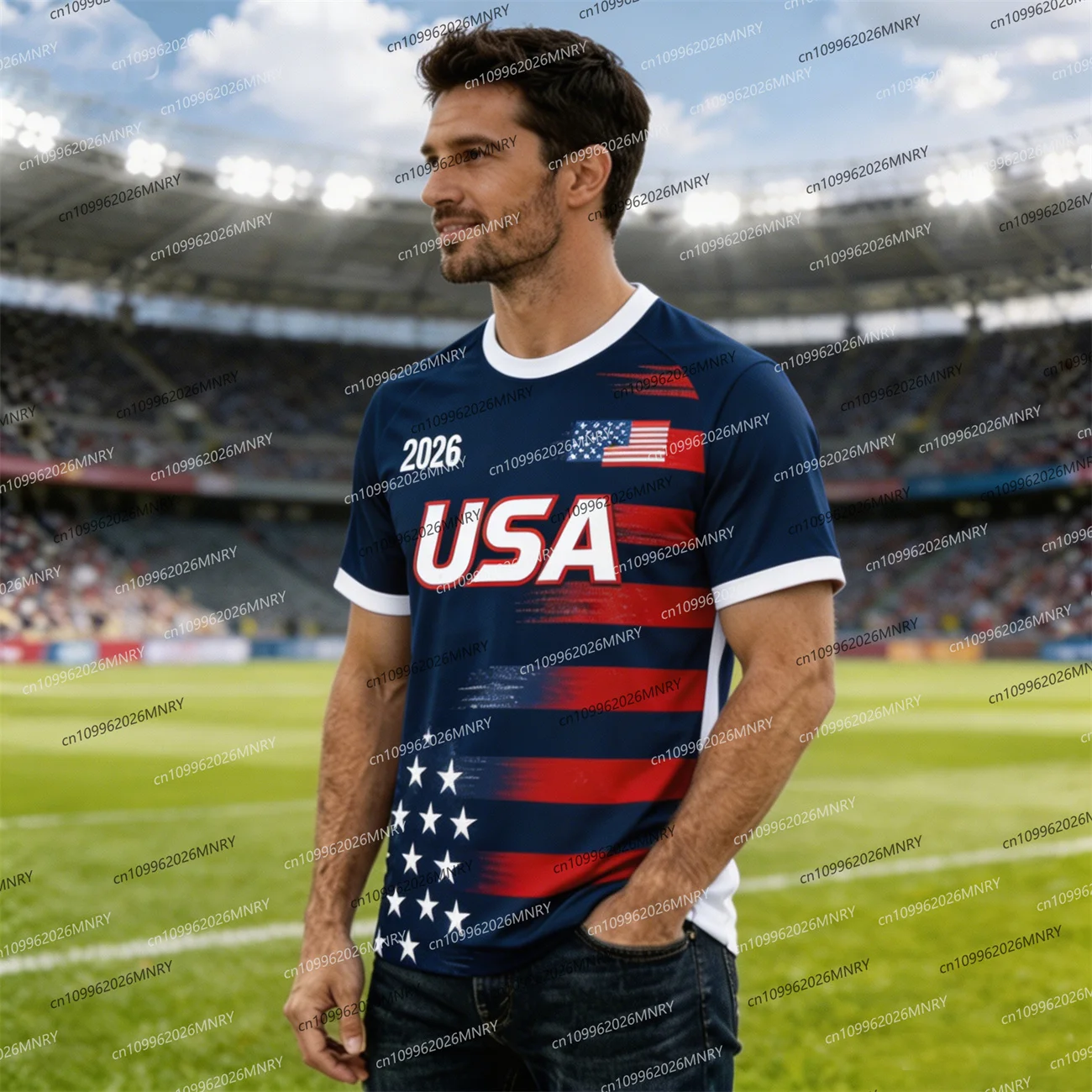 2026 America Flag Emblem tshirt Fan Jersey Men T Shirt American Soccer Jersey T-shirts For Men Fashion USA Jersey Men's clothing image 4