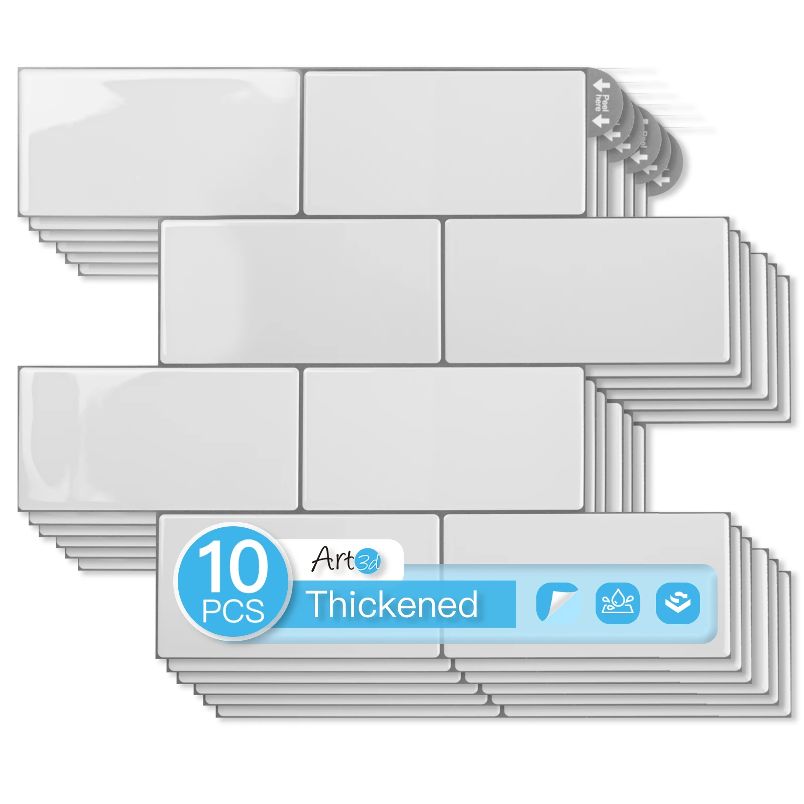 

Art3d Peel and Stick Backsplash, 10 упаковок утолщенной палки на плитке метро, искусственная керамическая плитка для кухни, ванной комнаты