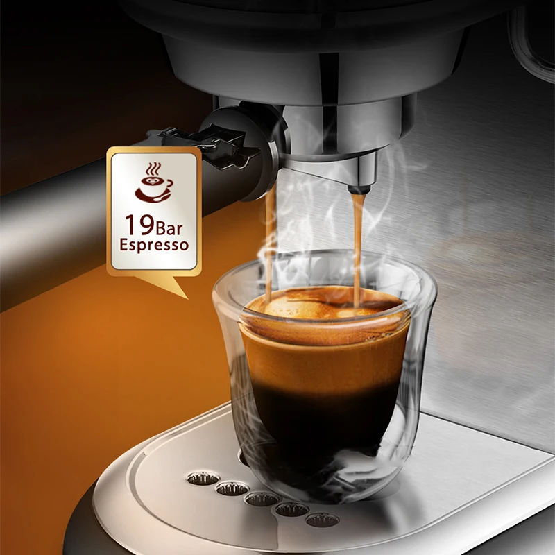1.1L Coffee Maker Cafetera 19 Bar Inox Semi Automatic Super Slim ESE POD& Powder Espresso Cappuccino Machine Hot Water H11