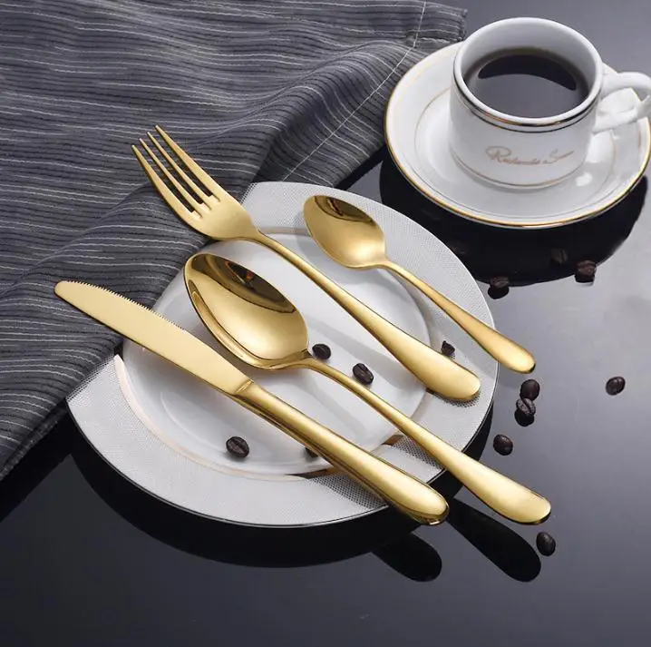 100 Sets Gold Tableware Stainless Steel Cutlery Set 4 Gold Knife Cutlery Gold Knife Spoon Dinner Wholesale