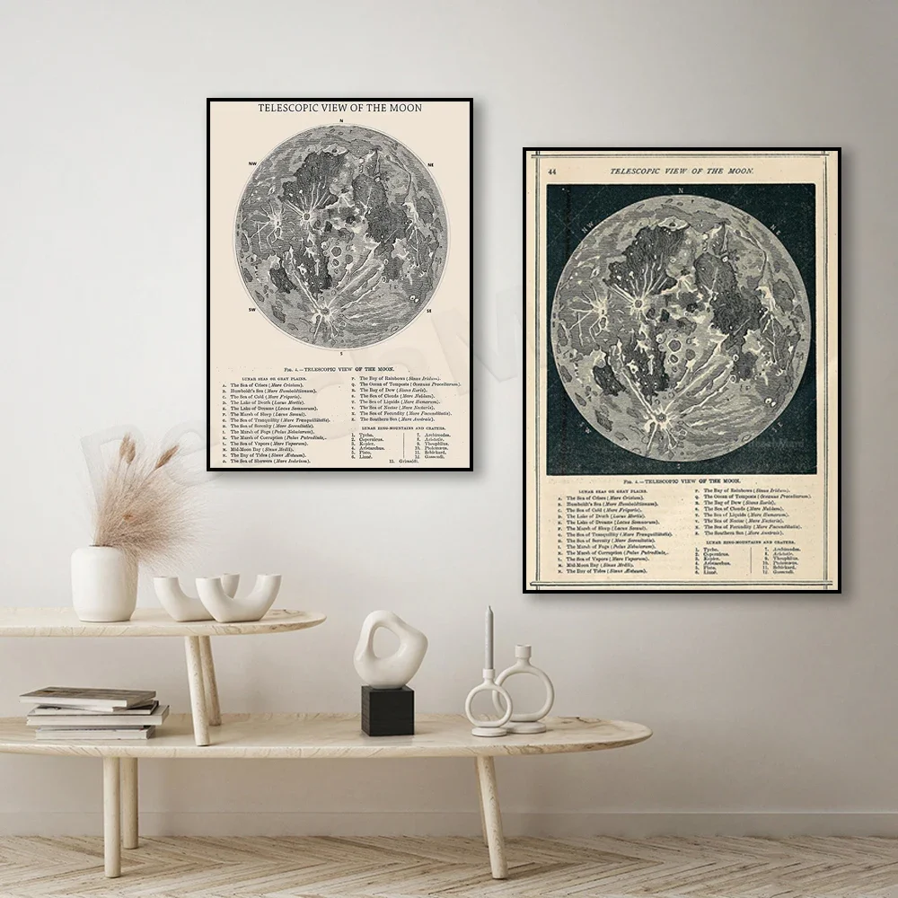 Moon Map, Vintage Moon Poster, Astronomy | Antique Moon Print, Antique Celestial Map, Moon Wall Decor, Antique Lunar Calendar Ma