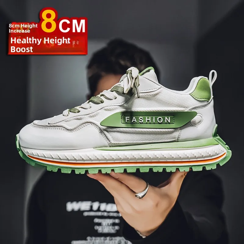 

Agan Men's Shoes 2025 New Model Breathable Mesh Thick Bottom Heightening Sports Casual Shoes round Toe Rubber Outsole