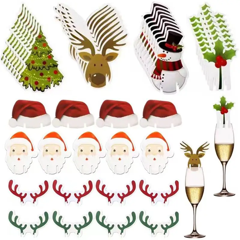 80pcs Christmas Wine Glass Marker Decorations Cup Cards Xmas Goblet Markers 2022 Merry Christmas Decorations for Party New Year