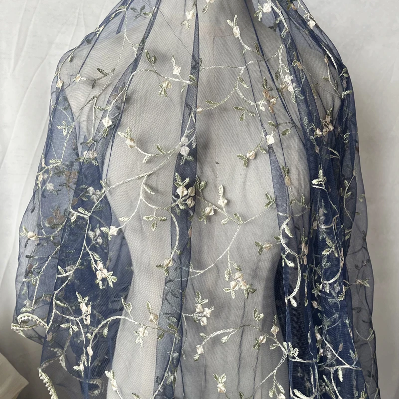White beige mesh Embroidered lace Fabric Rose Small flower Foliage clothing doll skirt accessories mesh gauze