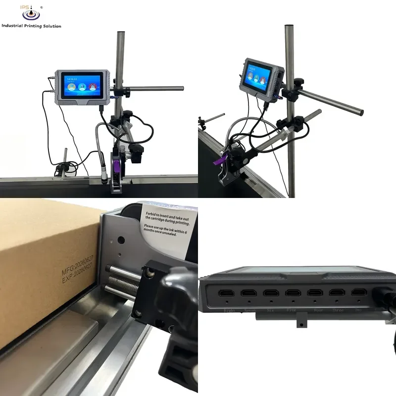 HCY IPS-8001 1-8 Heads Tij Thermal Inkjet Printer Machine 2.5 Ink Cartridge 12.7mm/25.4mm QR Code Barcode Production Date