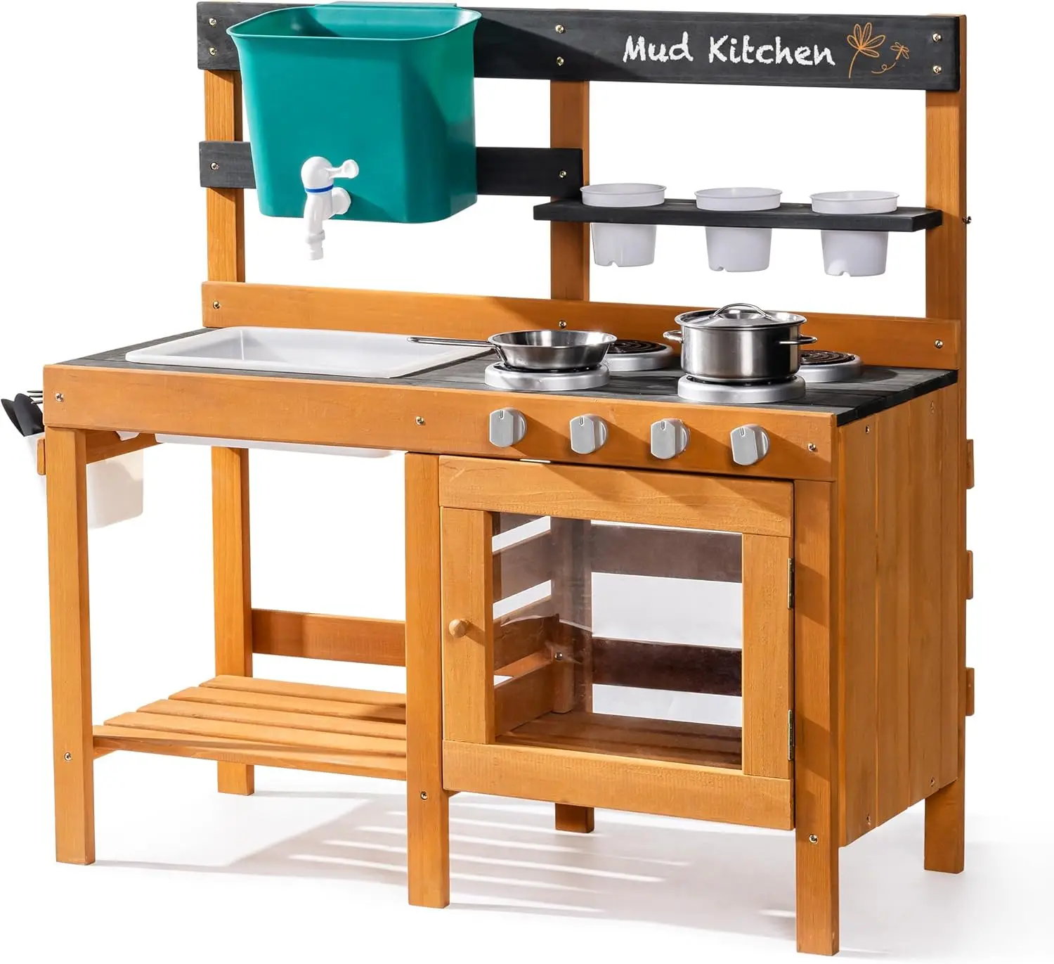 

Mud Kitchen for Kids Outdoor, Wooden Outdoor Play Kitchen, Kids Mud Kitchen with Removable Sink & Faucet, Monteeori Toys