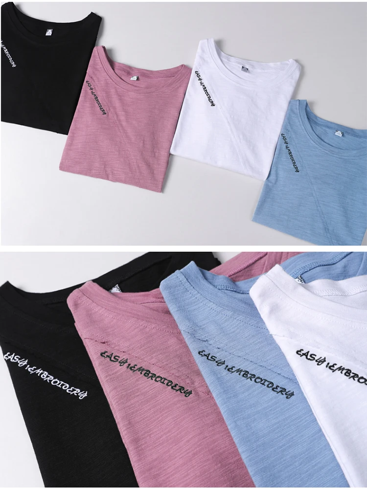 2026 Sommer T-Shirt Damen 100% Baumwolle Kurzarm-Shirts Tops O-Ausschnitt Shirt Tees Locker Sitzende Patchwork-Tops Lässig Hochwertig – Detail 16