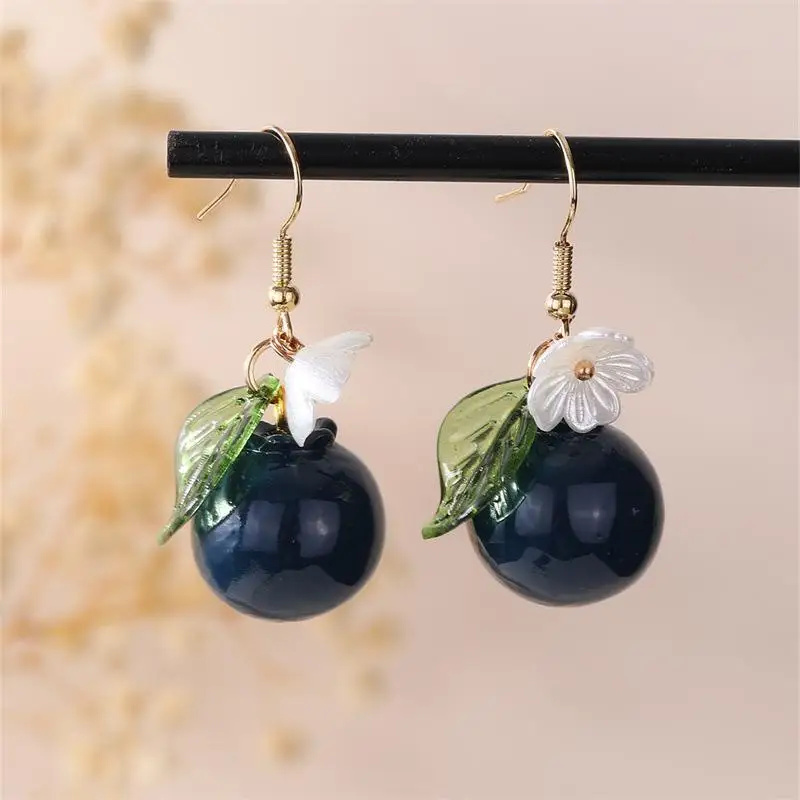Niedliche Frucht-Blumen-Blatt-Ohrringe Blaubeere Zitrone Orange Traube Erdbeere Granatapfel Ohrringe Damen Modeschmuck Geschenke – Detail 8