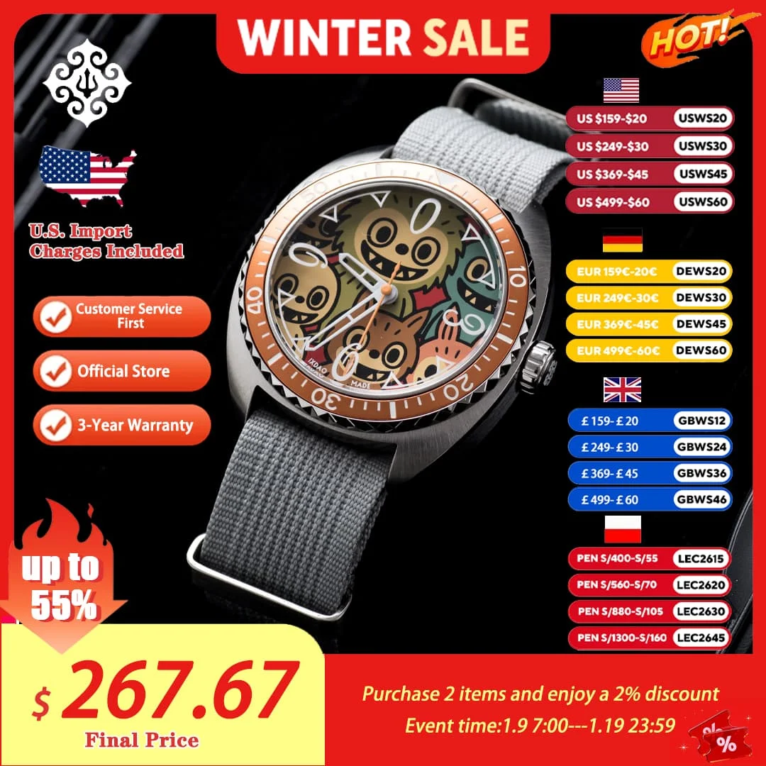 

IXDAO IPOSE 2025 New Diving Men's Automatic Mechanical Watch NH35 Sapphire Stainless Steel Sport 20Bar Night Light BWG-9 Reloj H