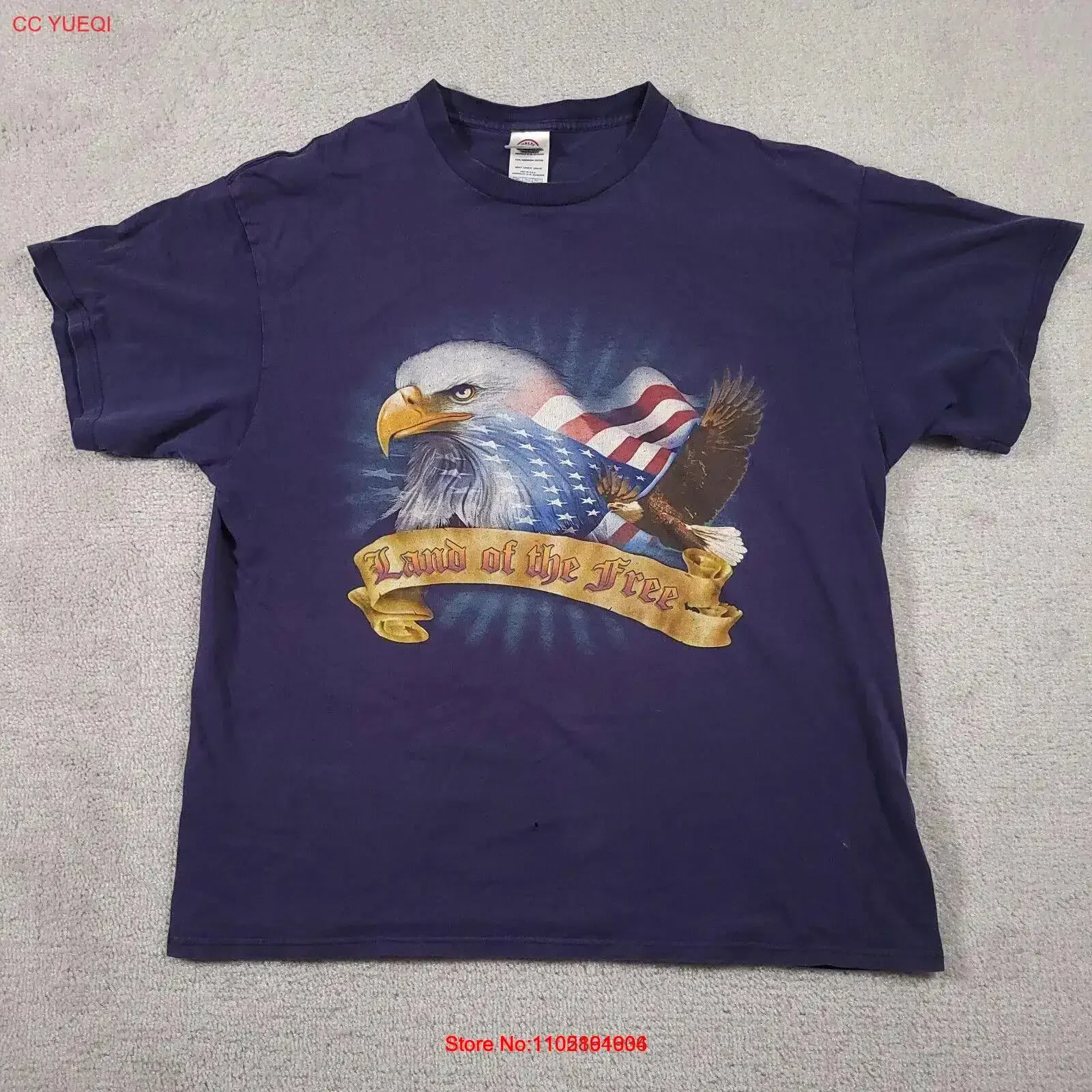 Vintage American Flag T Shirt Mens XL Blue Eagle Patriotic Land Of The Free USA vintage Washed streetwear Casual