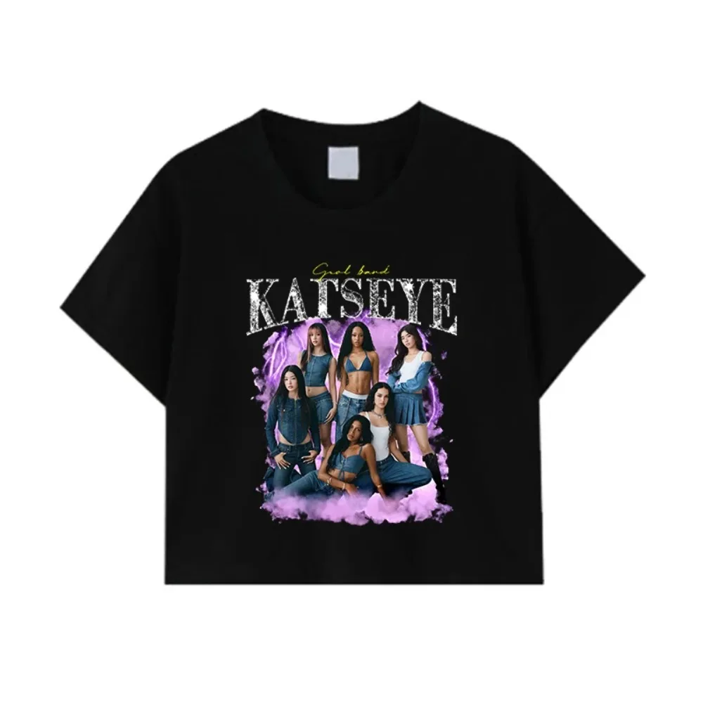 Kpop Girl Group Katseye Crop Top Casual T-Shirts Damen Korean Ulzzang Katseye Cropped T-Shirt Geschenke Damen Y2K Kleidung – Detail 6