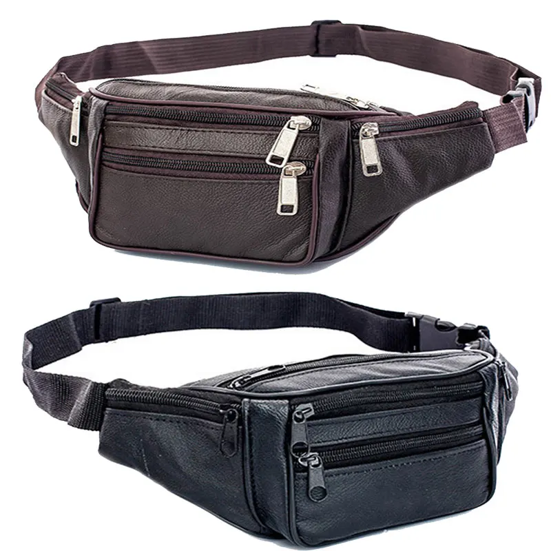 Bolsa de cintura de couro genuíno para homens, Fanny Pack engraçado, saco de cinto, bolsa de corrente para telefone