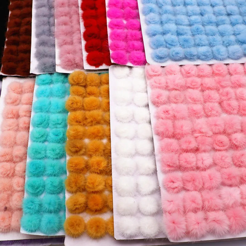 Mink Fur Pompones with Buckle Plush Diy Pompon Balls Colorful soft Pompom Ball for Craft Supplies Material Handmade Accessories