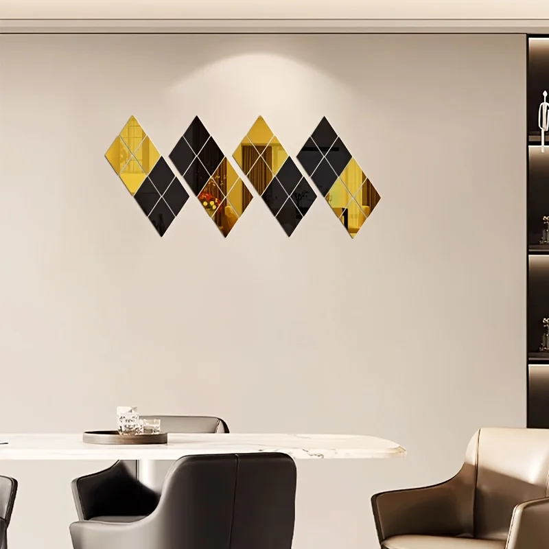 1/8pcs Double-Layer Diamond-Shaped Mirror Wall Stickers/Black-Framed Acrylic Self-Adhesive/Suitable for Wall Decoration in Offic