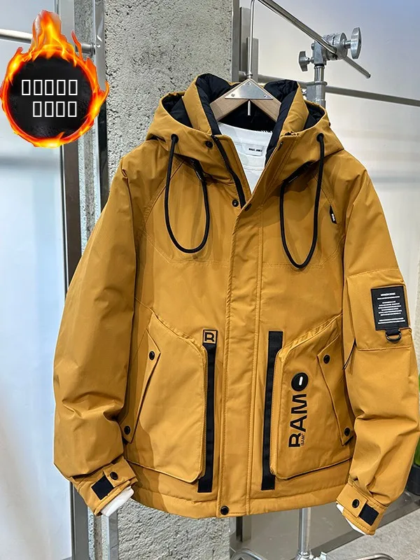 

Warmth Hooded Men's Jaet Cotton Insert Faionable Trendy Stand Fit Long Sve Pure Color Casual Autumn Winter New Arrival