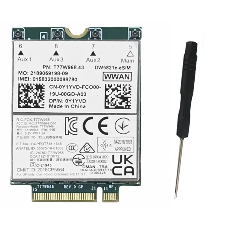 

A08E-T77W968 Dw5821e E-SIM 4G LTE Module CAT16 1Gbps FDD-LTE TDD-LTE E-SIM 4G Card Module Kit For Dell 5420 5424 7424 7400