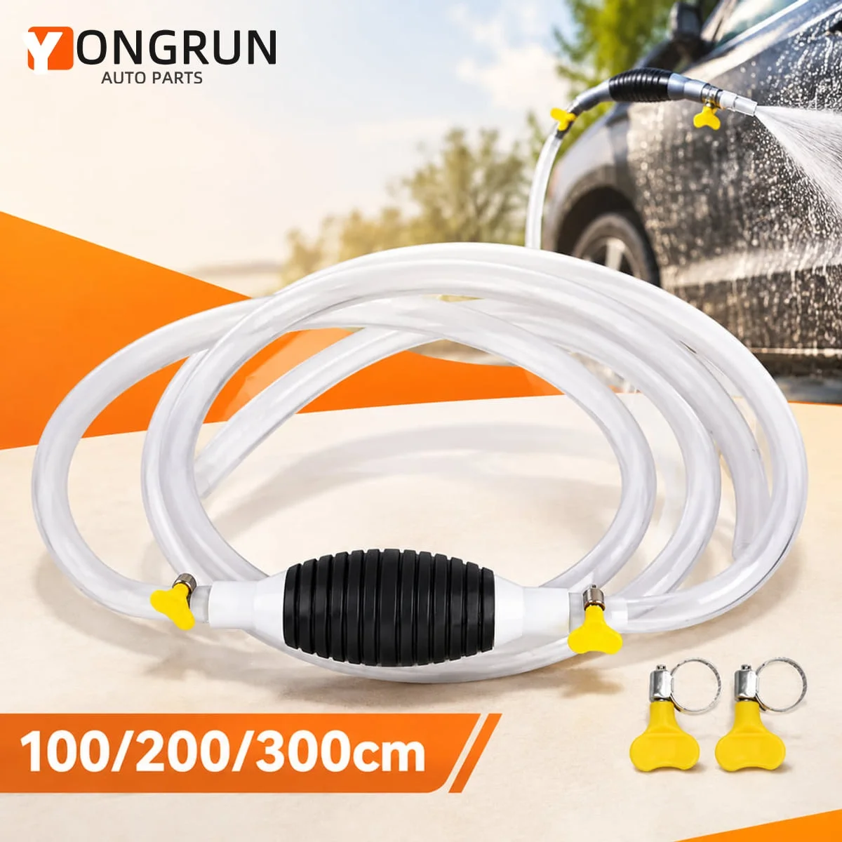 YONGRUN Manual Siphon Fluid Transfer Pump With Primer Bulb Clear Hose 100/200/300 cm For Oil Fuel Water And Coolant