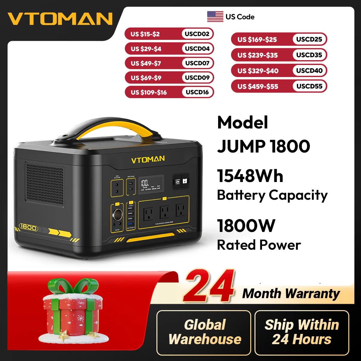 

VTOMAN JUMP 1800 Power Station 1548Wh LiFePO4 Battery 1800W Emergency Power Supply for Outdoor Camping Home Energy Power