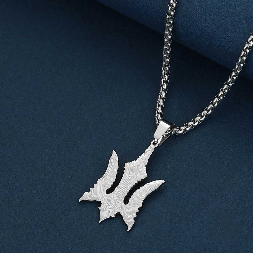CHENGXUN Falcon Biomechanical Trident Pendant Necklace for Men Boys Stainless Steel Warrior Medallion Pagan Charm Chain Jewelry