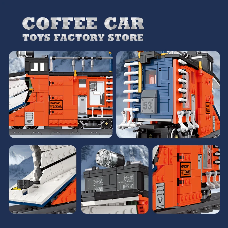 รถไฟเมืองเทคนิค MOC บล็อกตัวต่อ LED โมเดล 3 มิติ รถจักรตักหิมะ บล็อก STEM ของเล่นรถยนต์ ของขวัญคริสต์มาสสำหรับเพื่อน ใหม่