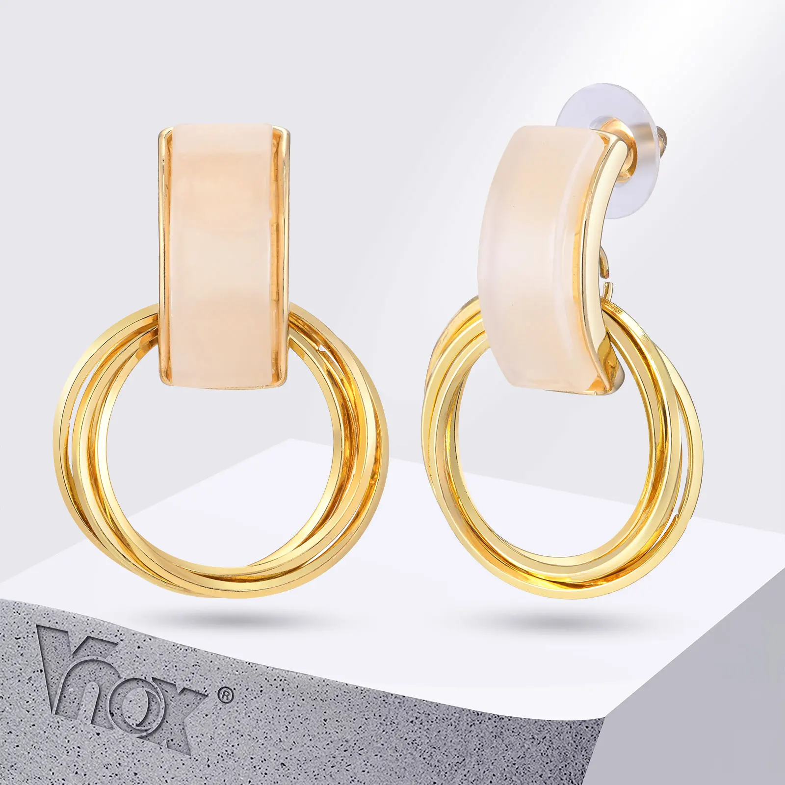 Vnox Acrylic Women Earrings, Interlocked Twisted Round Circle Ear Jewelry, Chic Dainty Minimalist Brincos