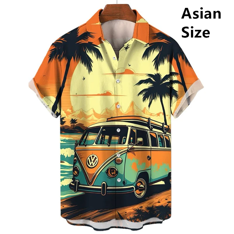 

Винтажные мужские рубашки Топы с короткими рукавами Пляжные и автомобили Рубашки на пуговицах с 3d принтом Футболки Дизайнерская мужская одежда Удобная гавайская рубашка