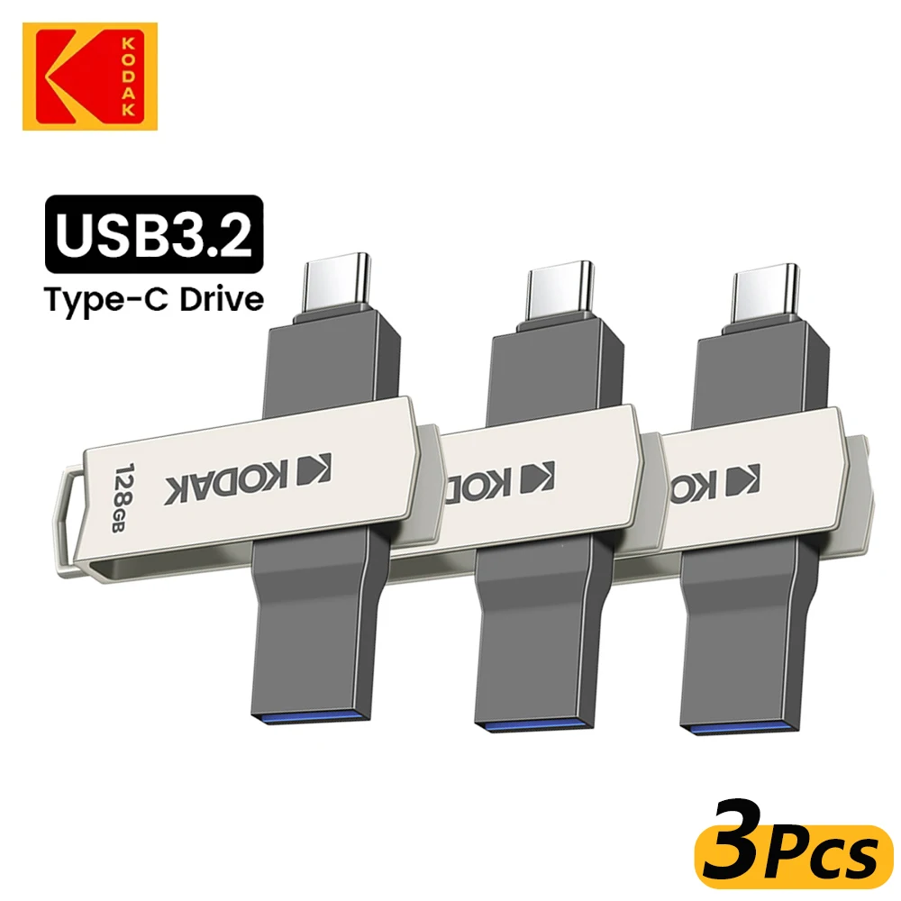 3PCS KODAK K273 USB Flash Drive USB3.2 Type C Flash Drive 128GB 64GB Pendrive High Speed Dual Memory Stick For Smartphone Lapto