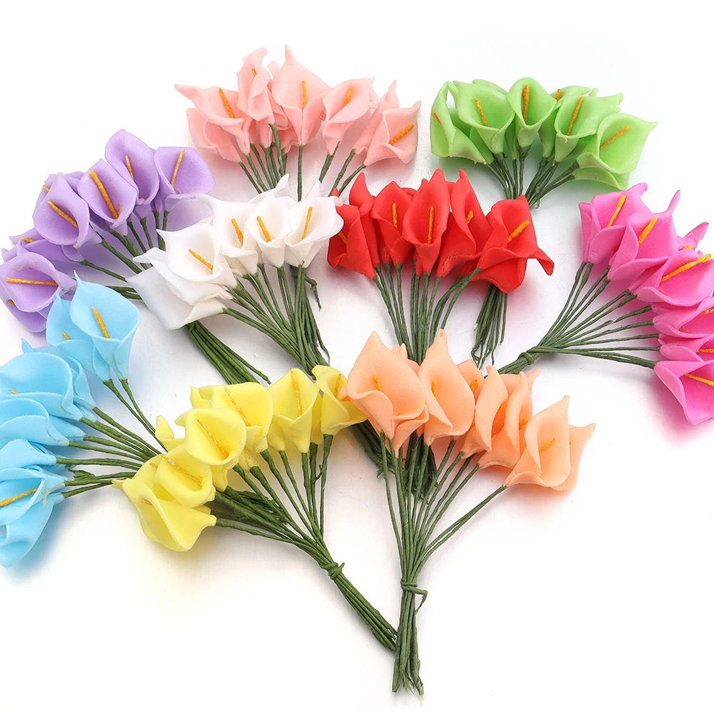 

12pcs PE Calla Roses Artificial Flowers Bouquet Foam Flower for Home Wedding Decor DIY Wreath Gift Scrapbooking Craft Supplies