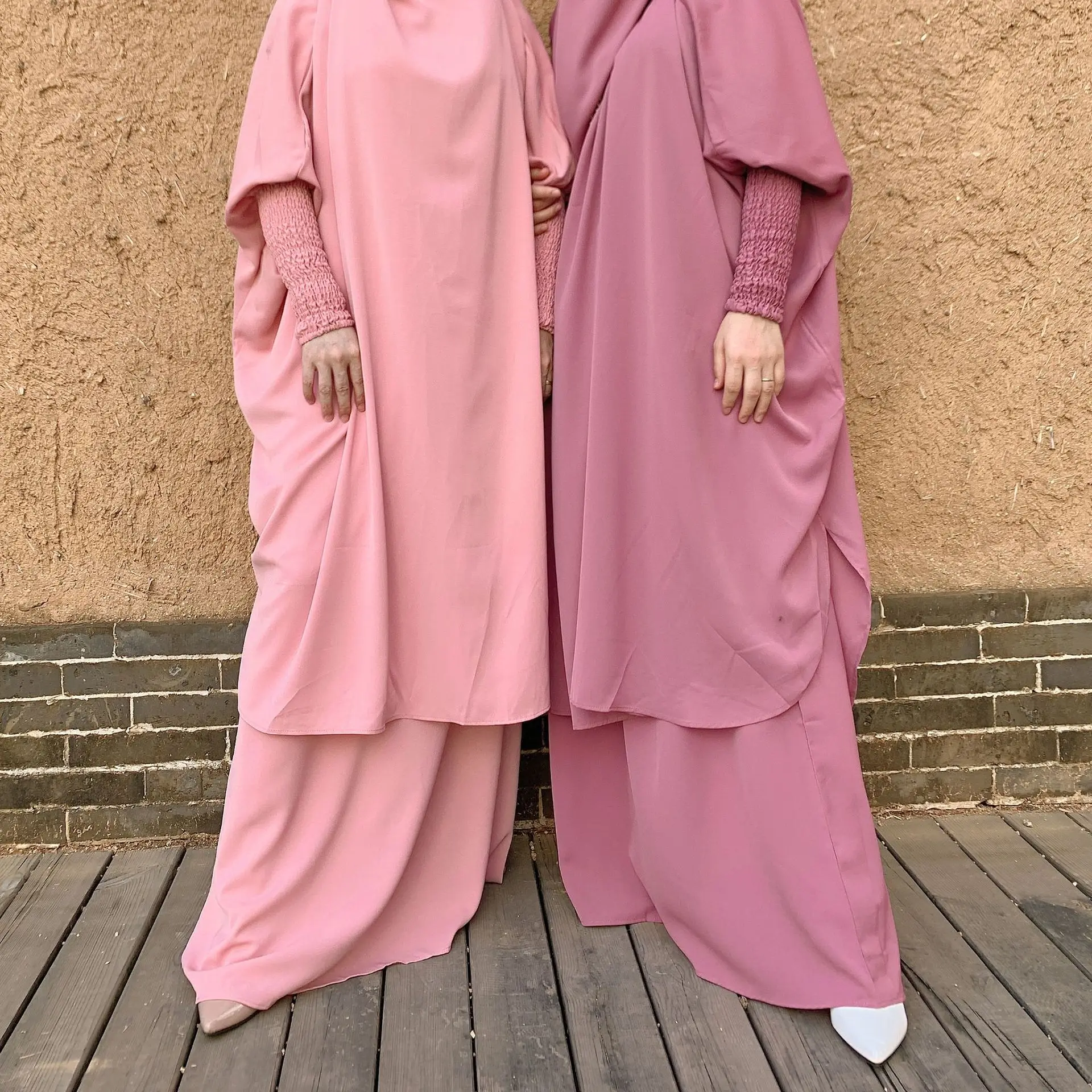 

Ramadan Eid Gowns Two Piece Muslim Women Set Prayer Garment Nikab Abaya Dress Long Khimar Hijab Robe Kaftan Niqab Islam Clothing