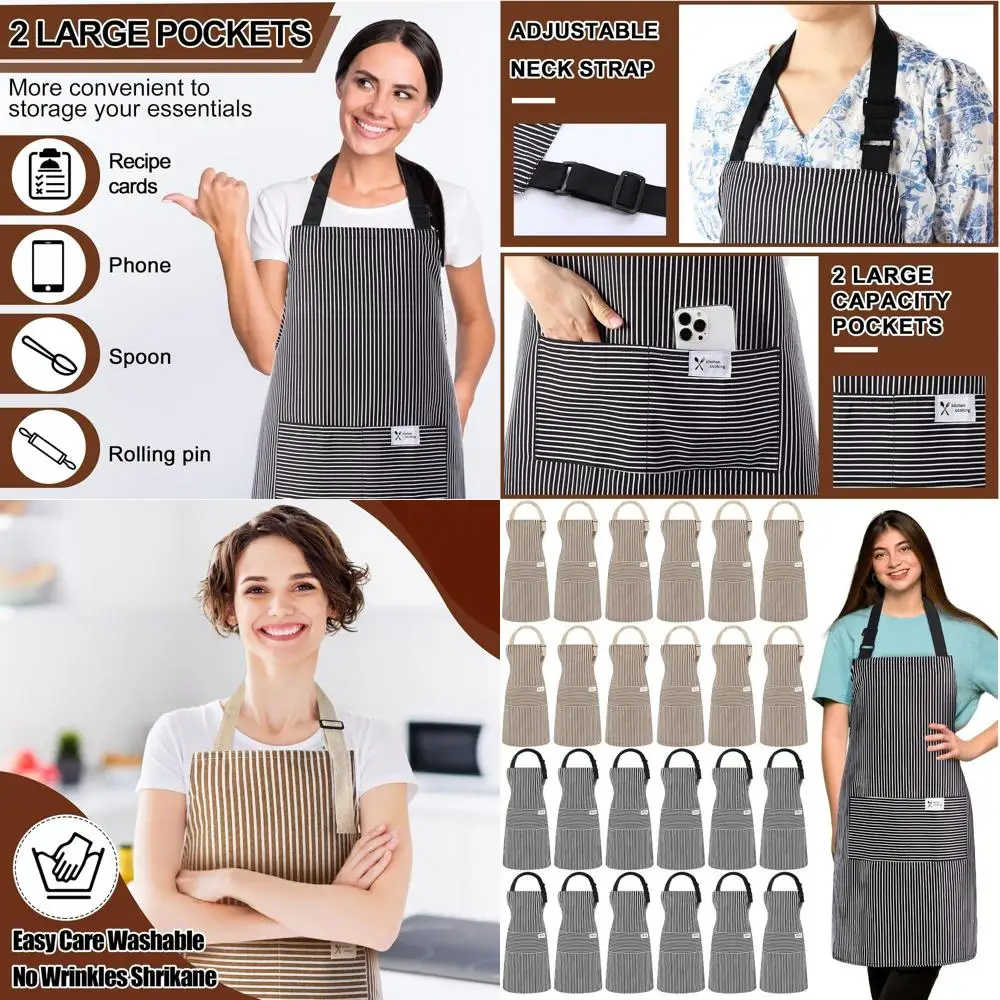 

24-Piece Set of Unisex Linen Cooking Aprons with Adjustable Neck and Bulk Bib Aprons for Men and Women