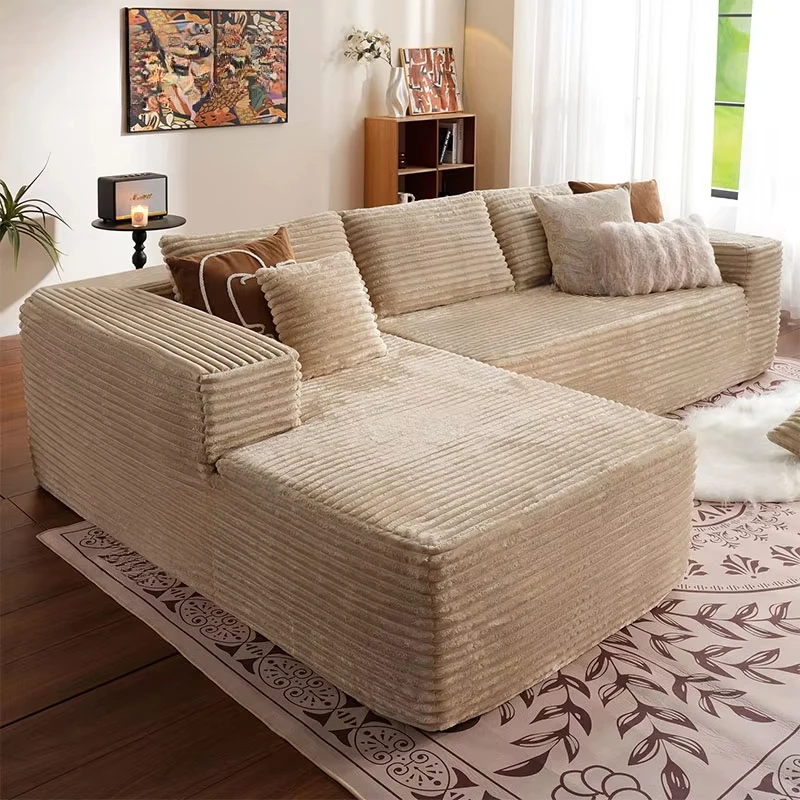 

Vacuum Compressed Comfy Corduroy Fluffy Sofa Set Furniture Living Room Modular Couch Modern L Shape Sectional Sofa