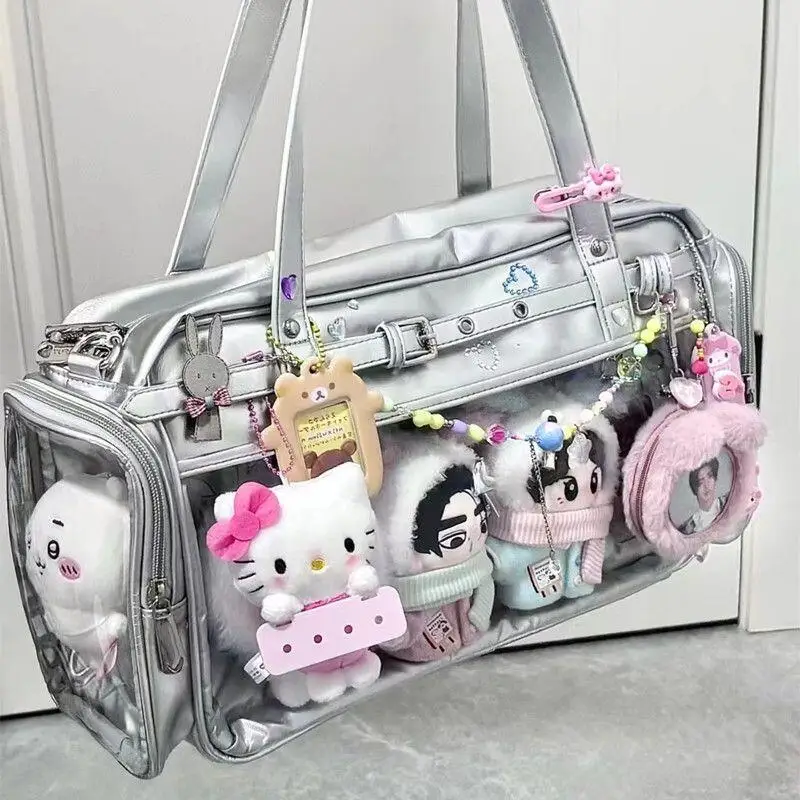 

Sweet Lolita Silver Ita Bag Women Japanese Transparent Large Capacity Pink Tote Bags Ladies Harajuku Kawaii Handbag Aesthetic