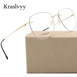 Krasivyy Pure Titanium Rimless Glasses Frames Men Pilot Ultralight Optical Prescription Eyeglasses Women Brand Designer Eyewear