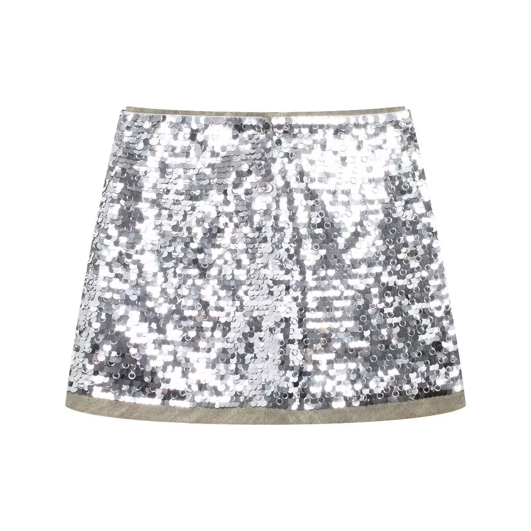 Traf Lovertjes Mini Rokjes Voor Vrouw Glitter Hoge Taille Rok Vrouwen Luxe Zomer Damesrok Streetwear 2855/042