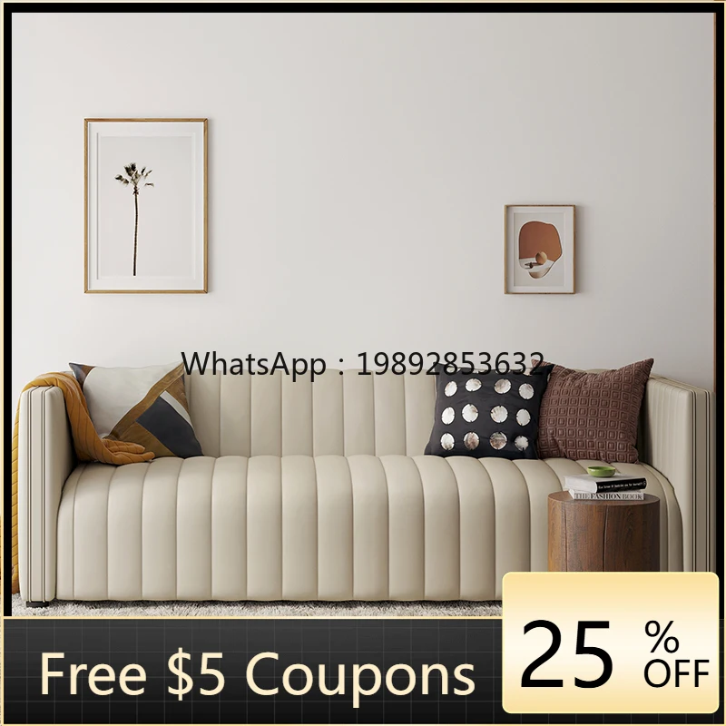 LYY Modern Genuine Leather Sofa Four-Seater Italian Light Luxury Style Modern Living Room Down Three-Seater Cowhide
