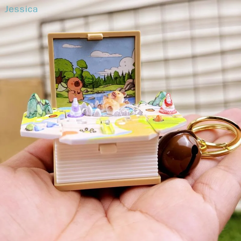 ♥ ثلاثية الأبعاد كابيبارا قابلة للطي حجم صغير أضعاف كتاب المفاتيح لعب الاطفال حقيبة قلادة #6