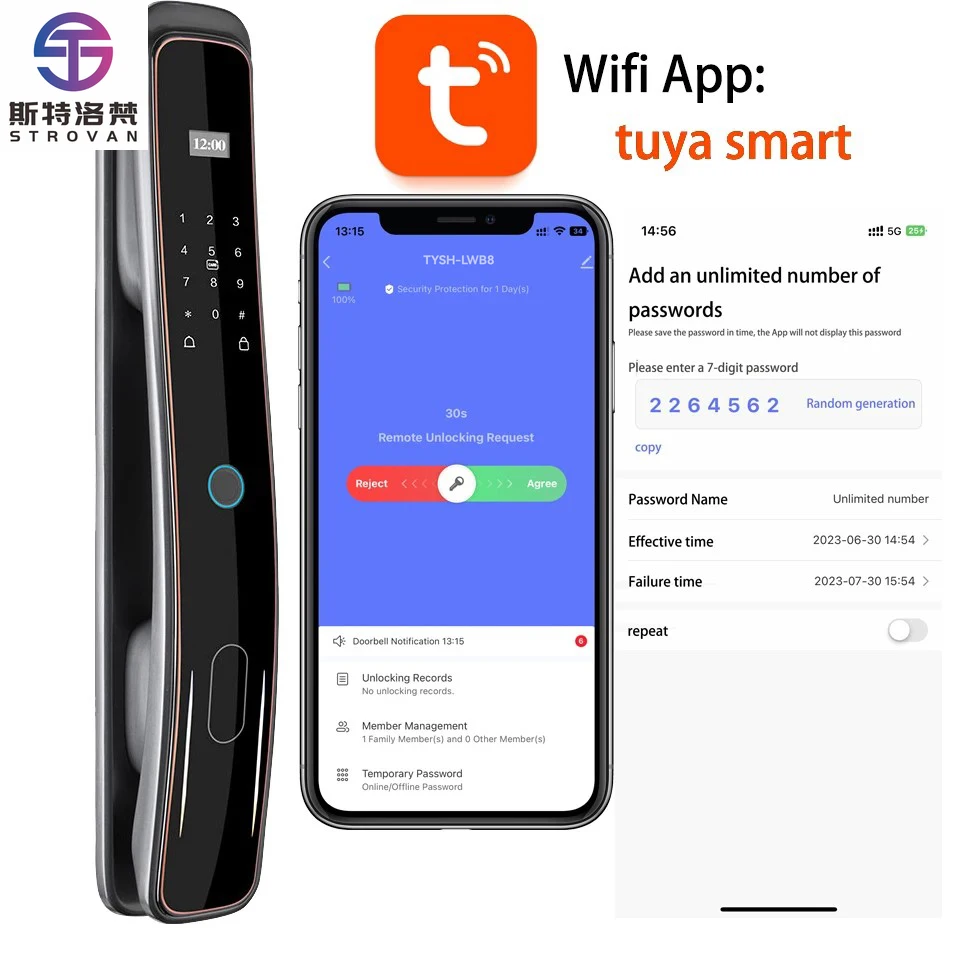 STLF 야외 스마트 도어락 와이파이 앱 스마트 도어락 알루미늄 지문 홈 디지털 핸들 투야 스마트 도어락
