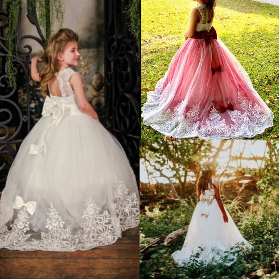 HYGLJL Girl Princess Dress Prom Party Girls Pageant Dress with Train Long Princess Lilac Kids Prom Puffy Tulle Ball Gown