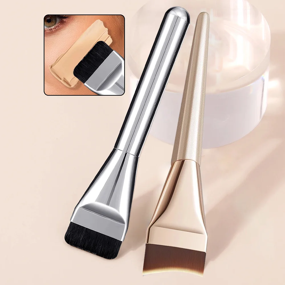 2 uds cepillo de base ultrafino de una línea, cepillo de máscara en forma de media luna, juego de herramientas de belleza profesionales de cerdas suaves y esponjosas