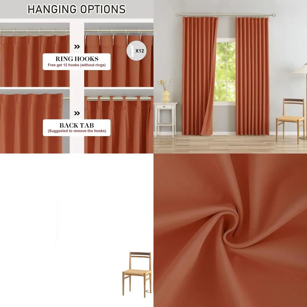 

Orange Pinch Pleated Blackout Curtains with Hooks, 104 Length, Thermal Insulated, 2 Panels, 40 Wx104 L for Living Room and Bedro
