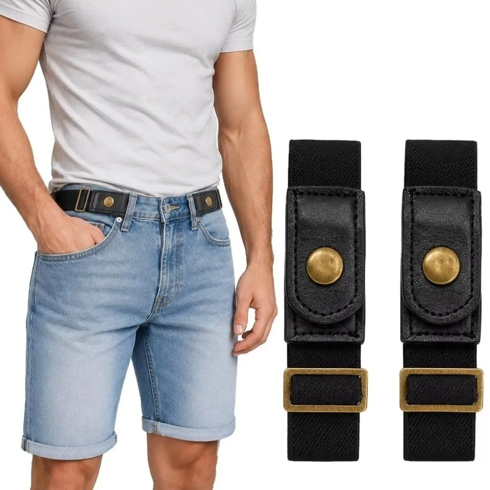 2PCS New Elastic Stretch Jean Waist Tightener Adjustable No-Sew Buckleless Belt Invisible Punch-Free Waist Belt Unisex