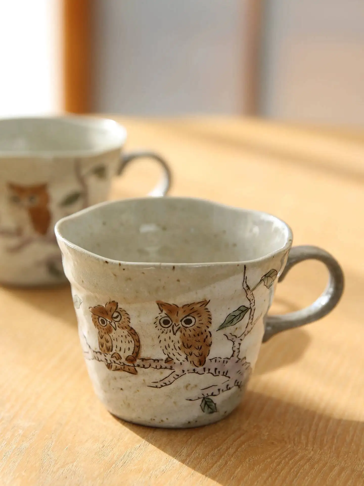 Original Authentic Japanese Imported Kutani Ware Painted Owl Mugs Couple Matching Ceramic Cups
