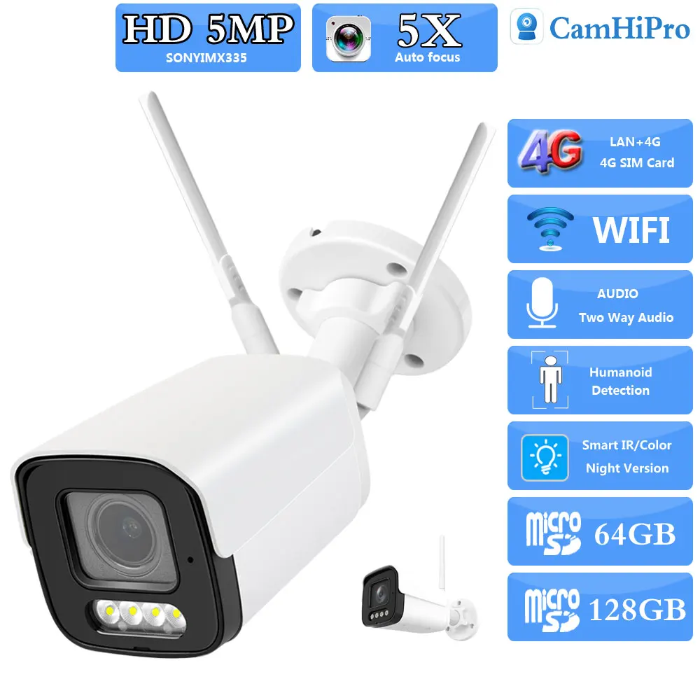 3G 4G SIM Card Sony335 5MP Wireless Security Bullet IP Camera Wifi 5X Zoom Two Way Audio Outdoor IR&Color Night Version