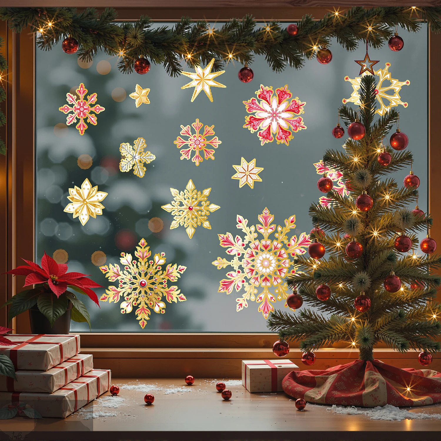 Hochwertige Kaltfolien-Schneeflocken-Fensteraufkleber – 9 blaue statische Weihnachtsaufkleber, abnehmbare, bruchsichere Dekoration für Mall Storefron