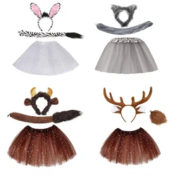 Christmas Deer Horn Zebra Bull Wolf Ear Headband Tail Halloween Set Adult Children Cosplay Costumes