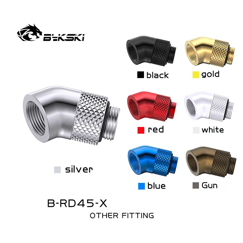 BYKSKI Black Glod Silver Red G1/4'' Thread 45 Degree Rotary Fitting Adapter Brass Water Cooling Connector B-RD45-X