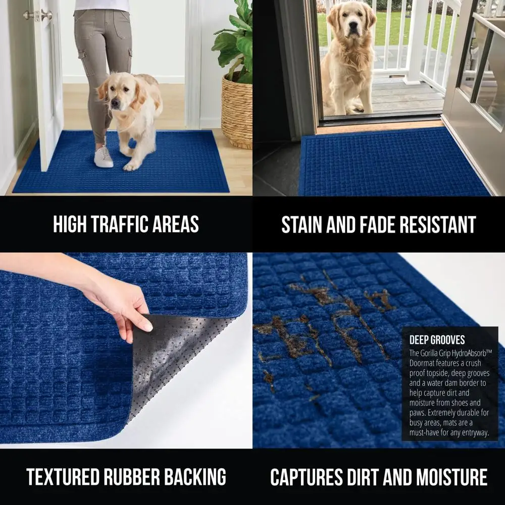 

Ultra Absorbent 47x35 Doormat, Captures Dirt, Absorbs Up to 6 Cups Water, Stain and Fade Resistant, Rubber Backed, Blue