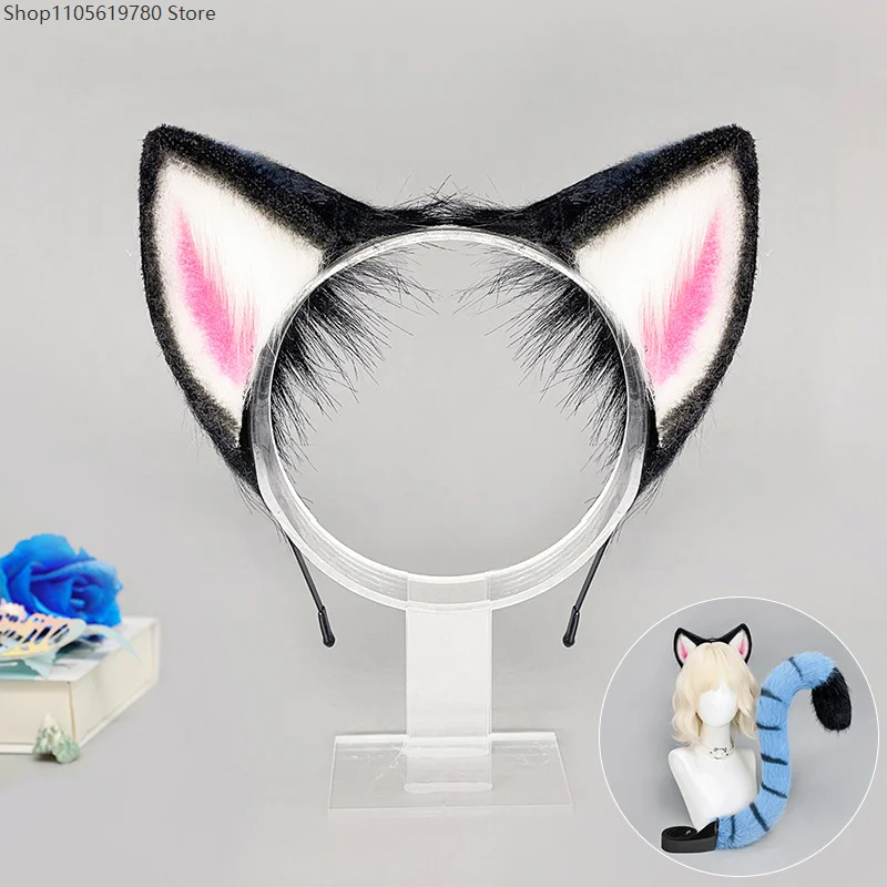 

Plush Tiger Ears Headband With Tail Animal Cosplay Set For Halloween Role Play Party Fancy Dress Costume Matching Accessory Wear