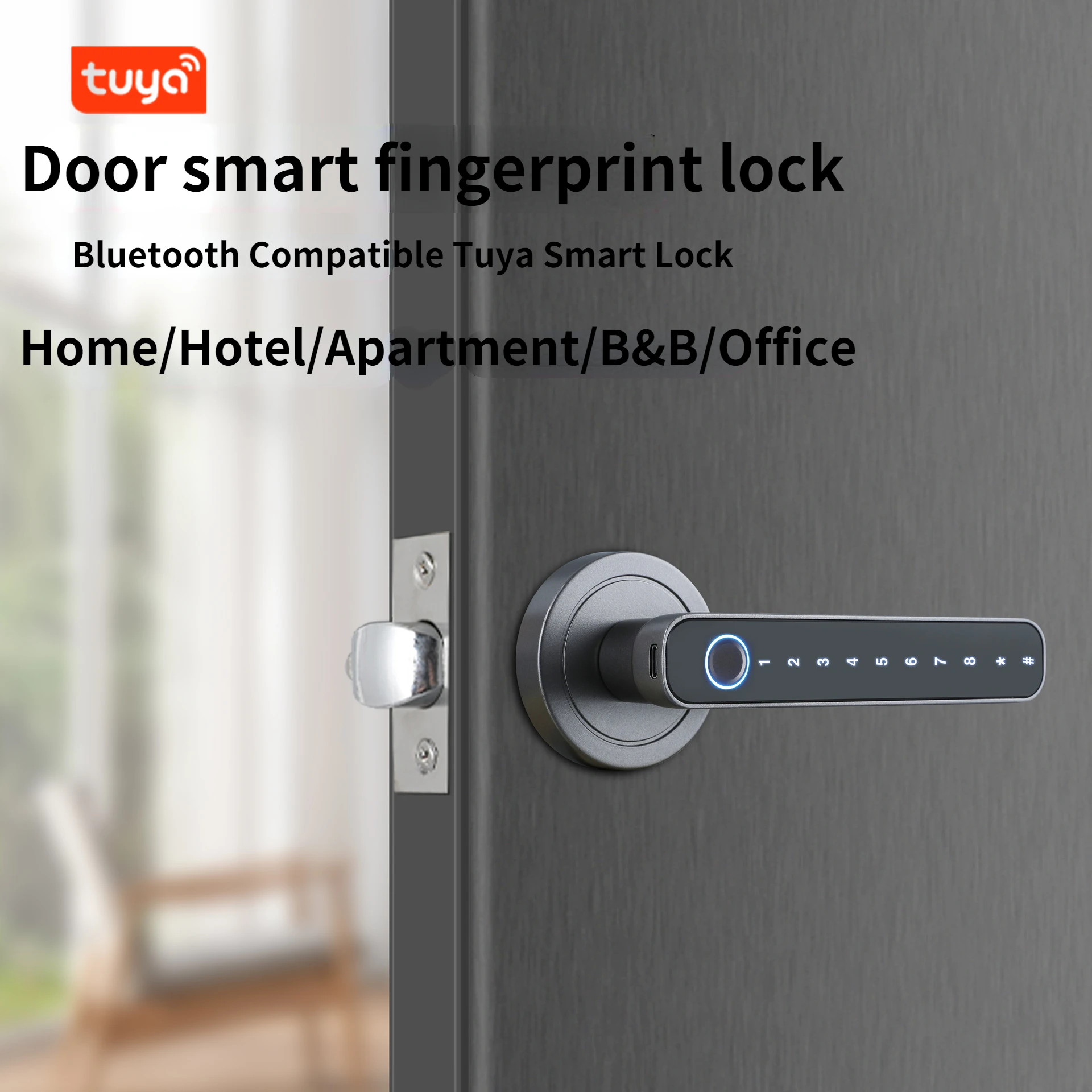 Tuya Smart Fingerprint Biometrics Lock Tuya APP Bluetooth-compatible Remote Control Unlock for Indoor Wooden Metal Door