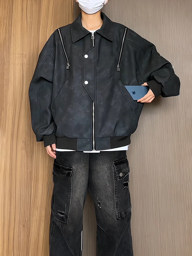 

American Retro ey Leather Jaet Men's Spring Autumn Design Zipper Flight Jaet ort Motorcycle Baseball orm